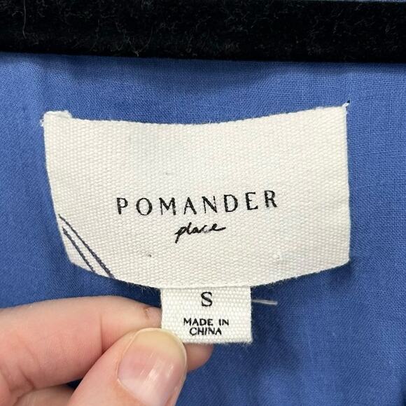 Pomander Place Lake Blue Linen Blend Split Neck Frankie Dress Womens Small - Picture 3 of 5